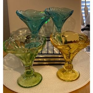 RARE Hard-to-Find 4 RASTAL colored glass vintage tulip desert/parfait dishes